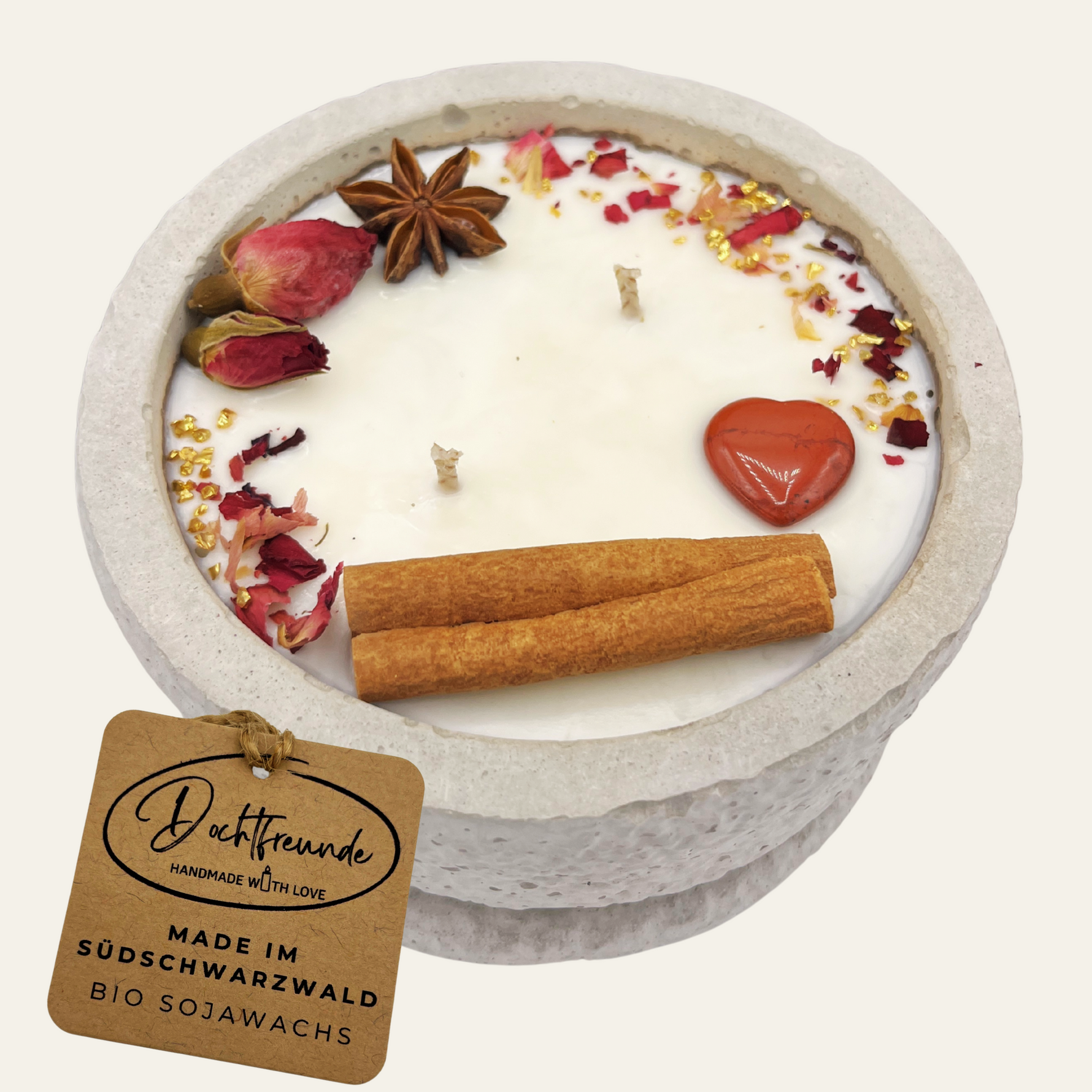 Betonkerze Betongrau "Grey Hearts"