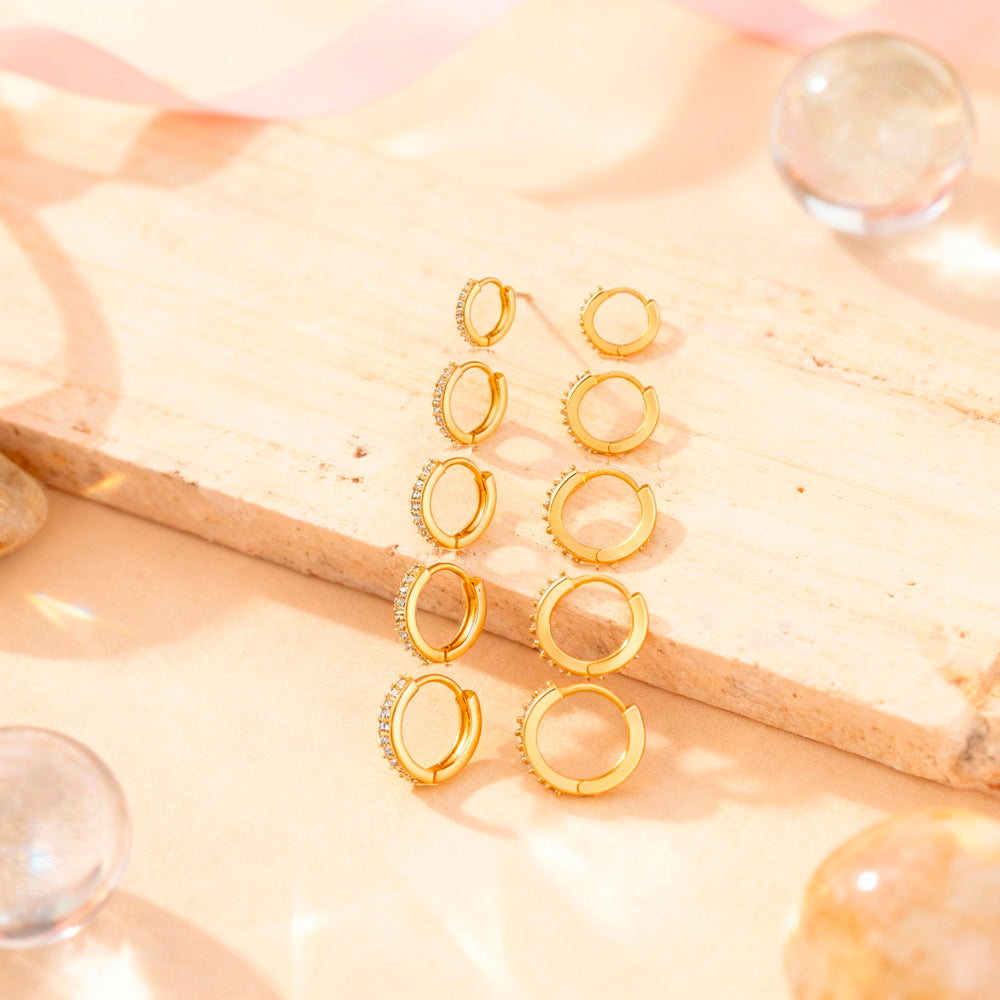 Ohrringe aus 925er Sterling-Silber, vergoldete Creolen mit Zirkonia, verschiedene Größen