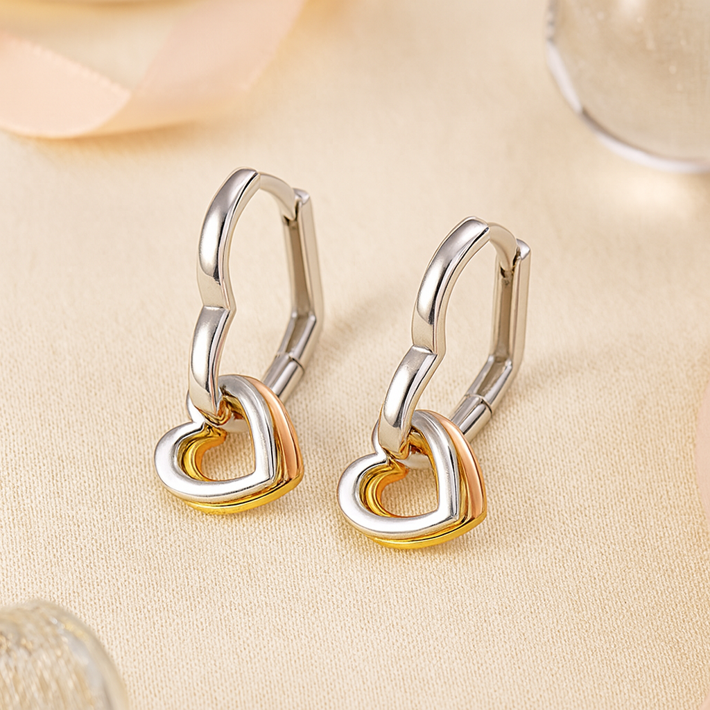 Ohrringe aus 925er Sterling-Silber, Herz-Creolen