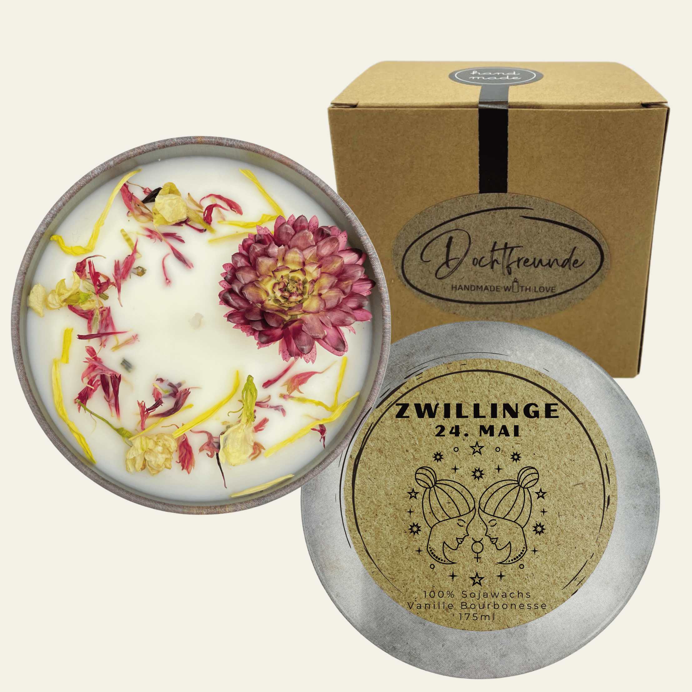 Sternzeichen Zwillinge Duftkerze - Handgemachte Sojawachs-Kerze - Personalisiertes Astrologie-Geschenk