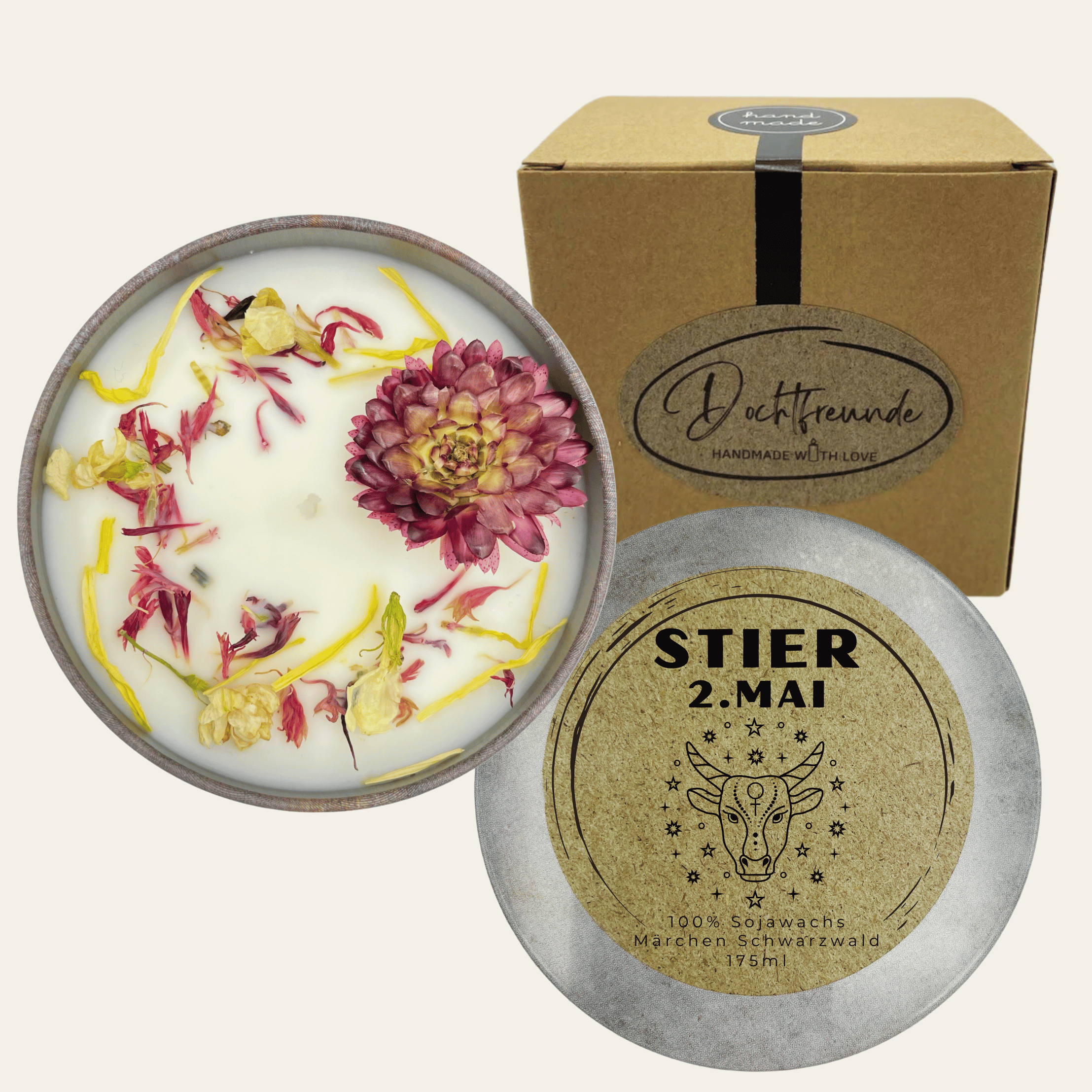 Sternzeichen Stier - Handgemachte Sojawachs-Kerze - Personalisiertes Astrologie-Geschenk