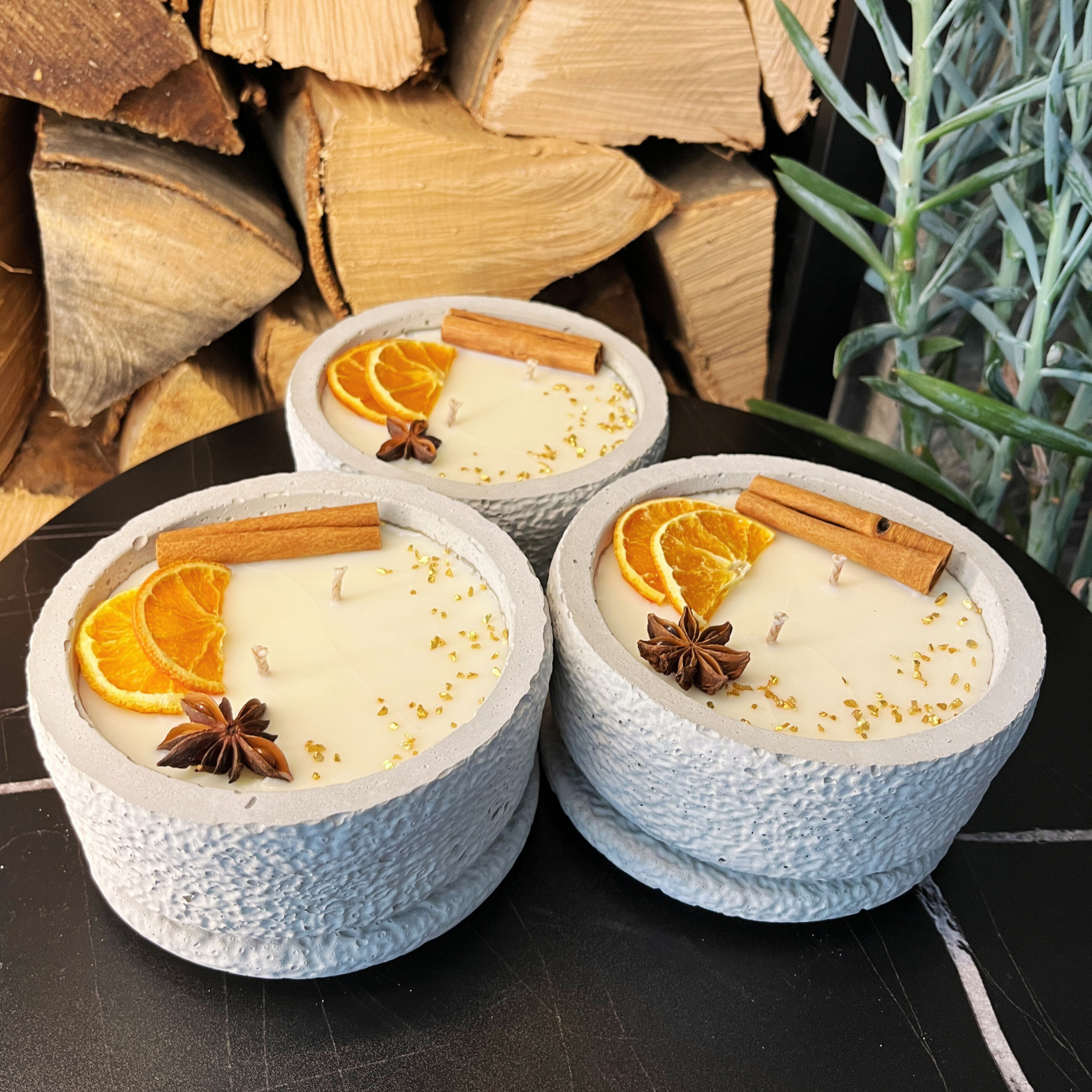 Betonkerzen-Set 3x Betongrau "Grey Cinnamon"