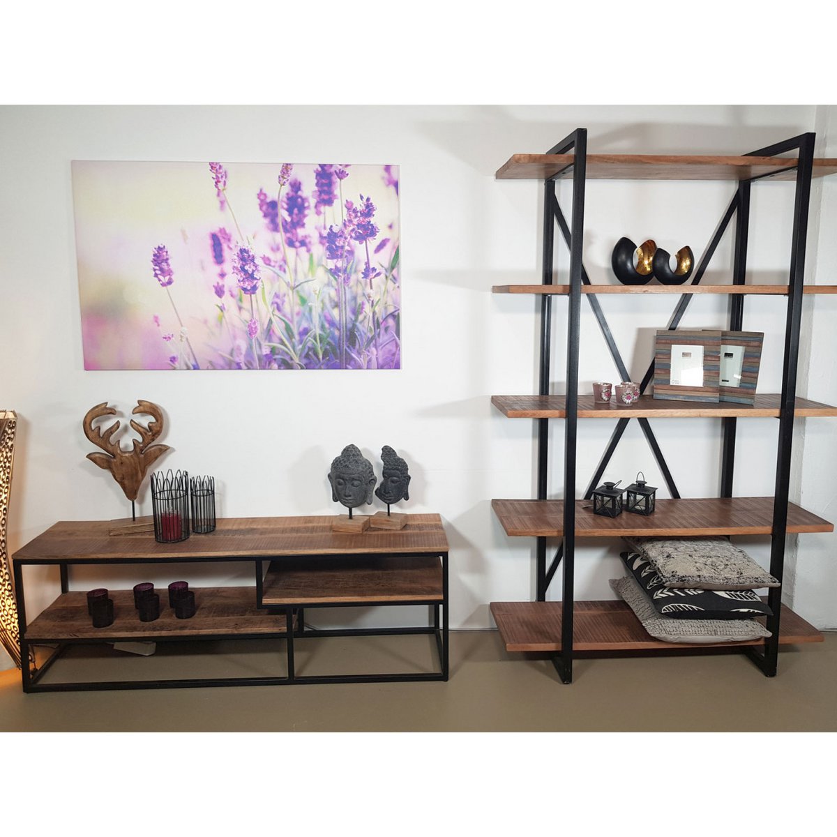 TV Lowboard - Fernsehschrank - 150 x 51 x 36 cm - Liverpool - Metall-Gestell schwarz matt