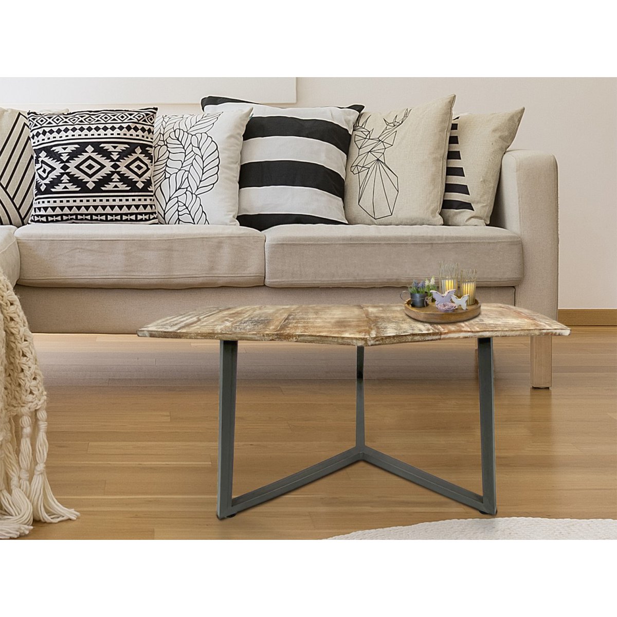 Beistelltisch - 56 x 47 cm - nachhaltig Wohnzimmer Tisch - Couchtisch - Nizza - Metall-Gestell