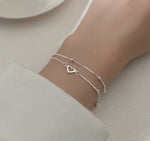 Armband aus 925er-Sterling-Silber, doppellagige Kette mit Herz