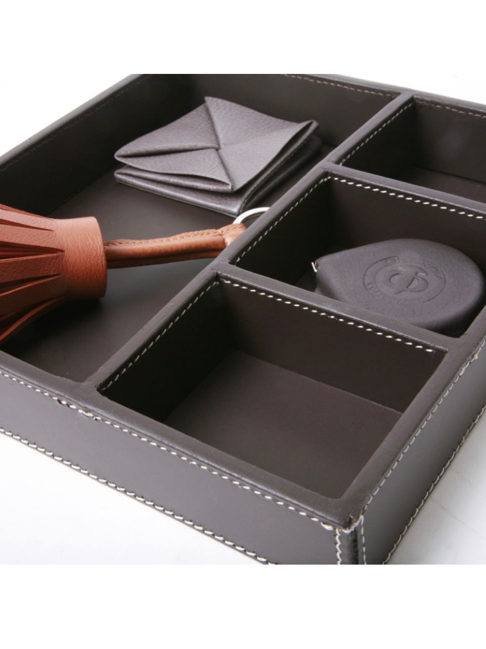 Aufbewahrungstablett 4 Fächer Leder schwarz