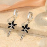 Ohrringe aus 925er Sterling-Silber, Creole hängend mit schwarzen Blättern