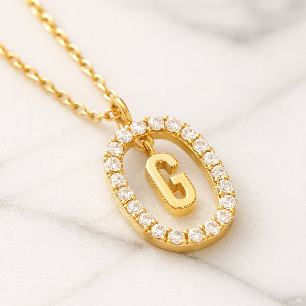 Kette mit Anhänger aus 925er Sterling-Silber, verschiedene Buchstaben im Strasskreis, 45cm