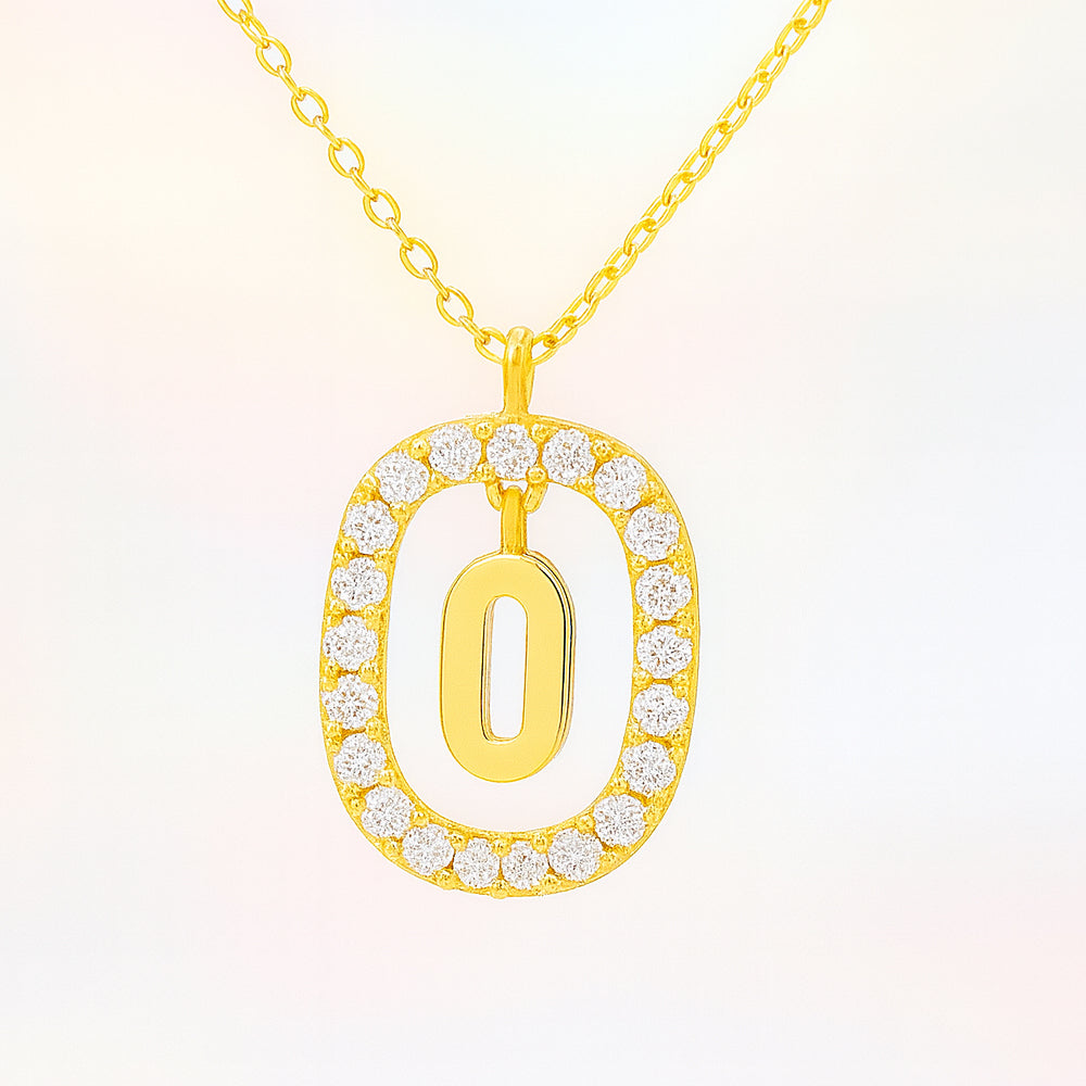 Kette mit Anhänger aus 925er Sterling-Silber, verschiedene Buchstaben im Strasskreis, 45cm