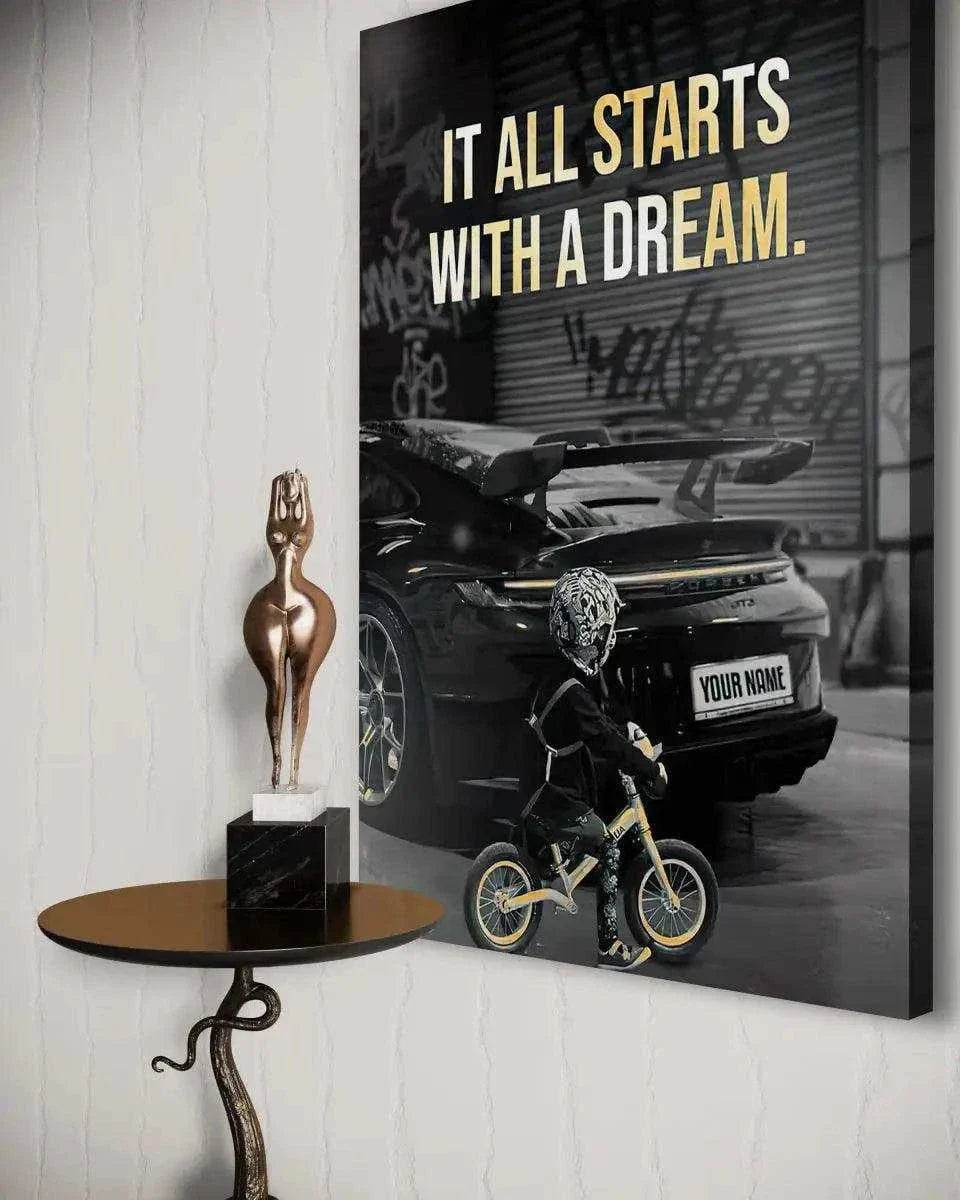 It all starts with a dream - Dein Wunschkennzeichen - Leinwandbild Motivation