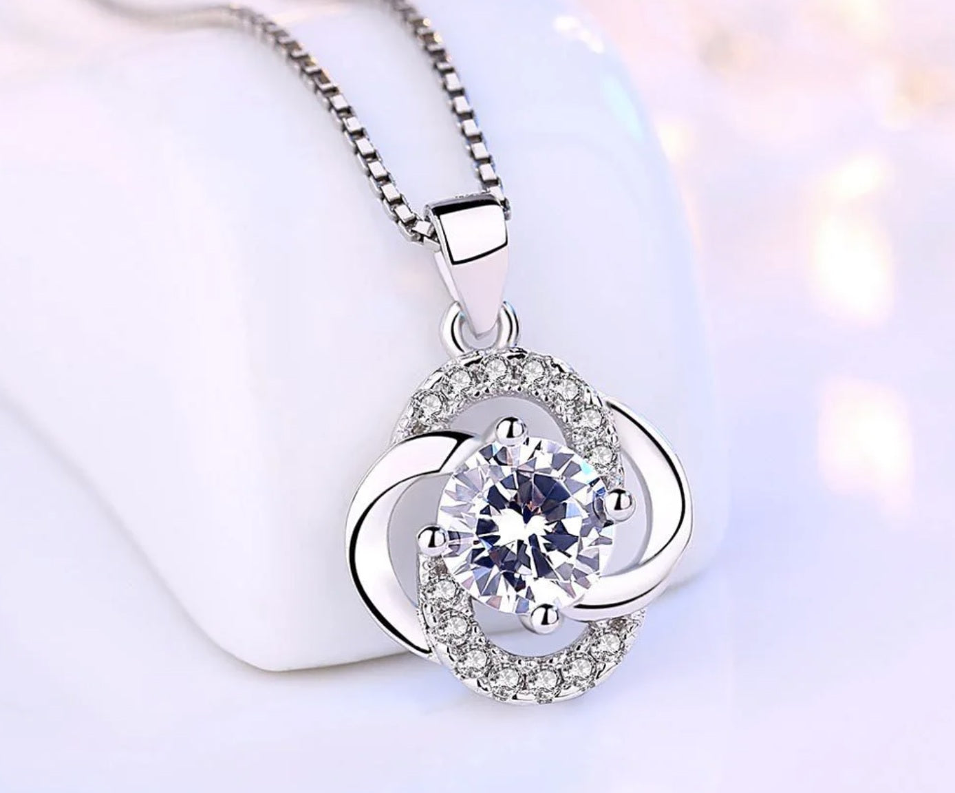 Kette mit Anhänger aus 925er Sterling-Silber, Ewige Blume, 45cm