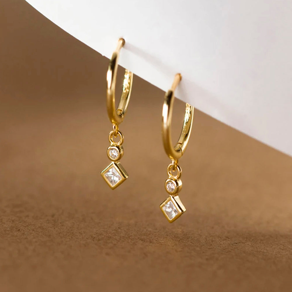 Ohrringe aus 925er Sterling-Silber, Kreis-Quadrat