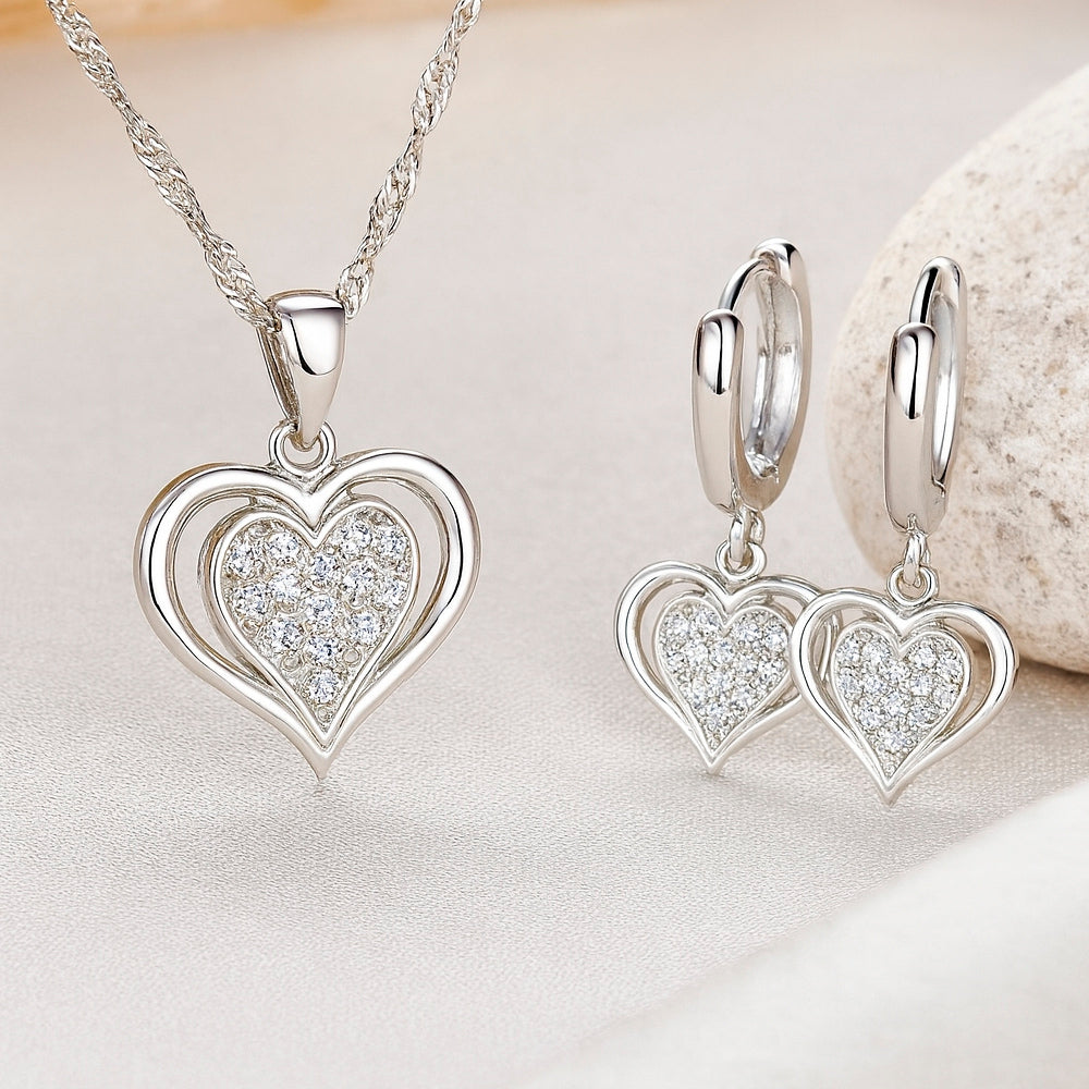 Schmuck Set aus 925er Sterling Silber, Diamond Heart