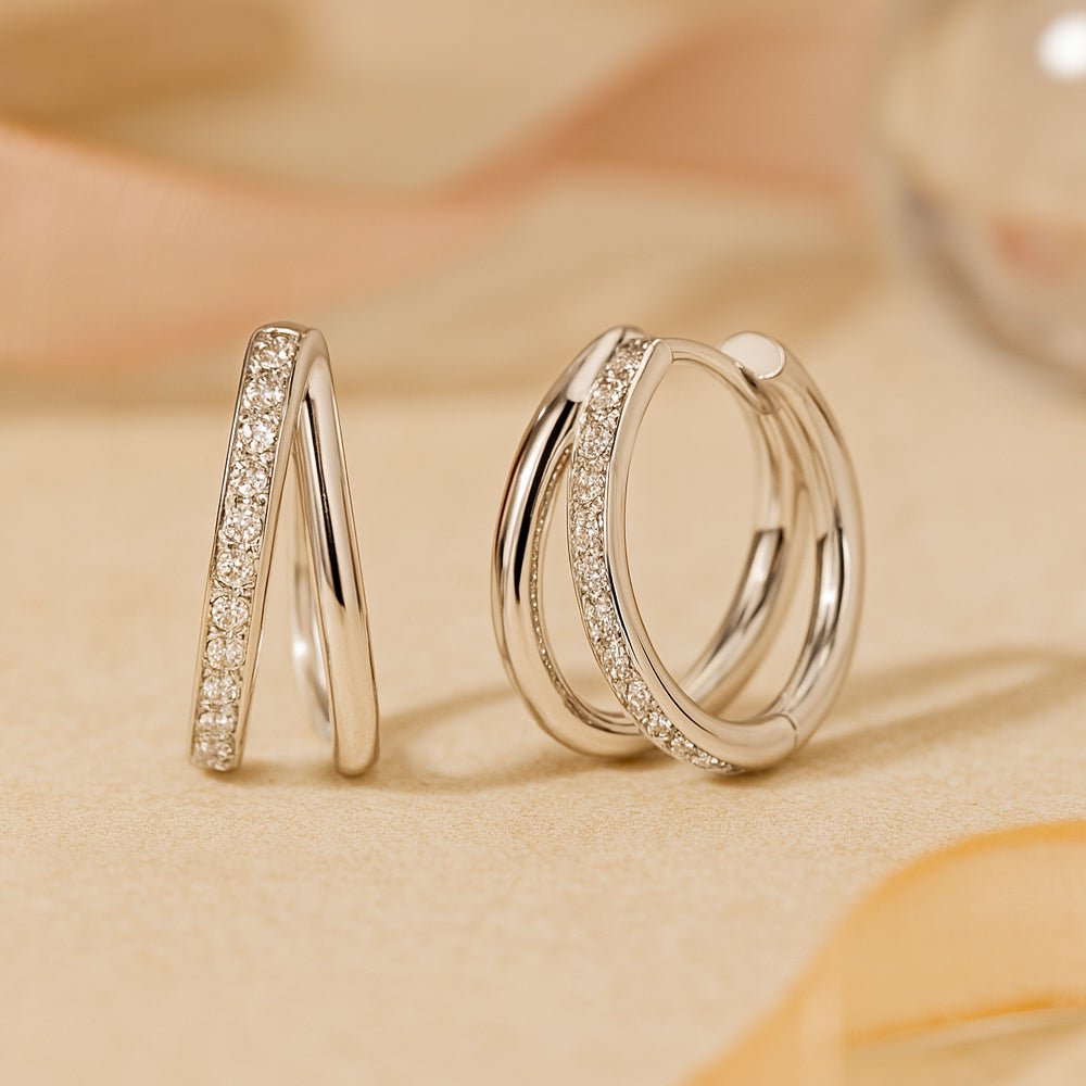 Ohrringe aus 925er Sterling-Silber, geteilte Strass-Creole