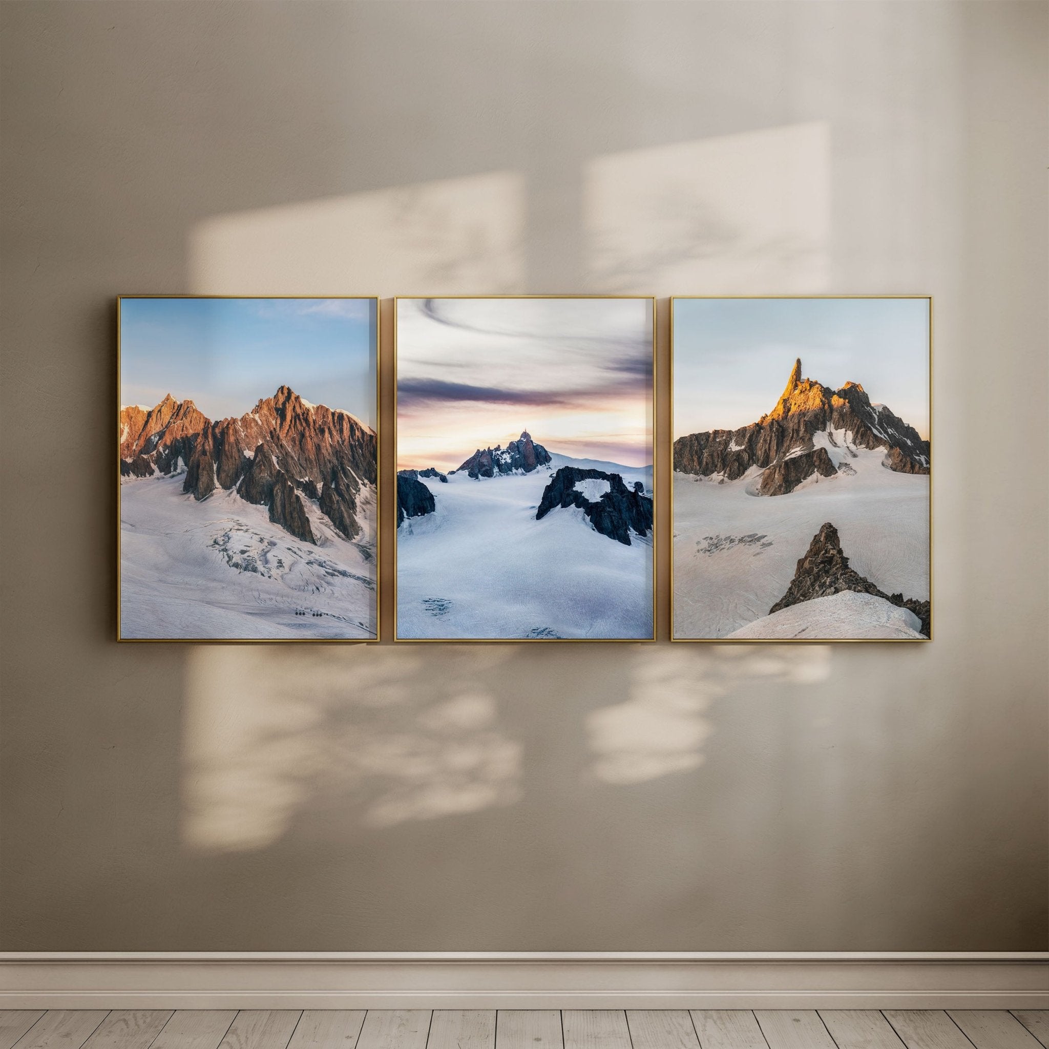 Vallée Blanche: Mont Blanc du Tacul, Aiguille du Midi, Dent du Géant  – Chamonix, France (Set of 3)